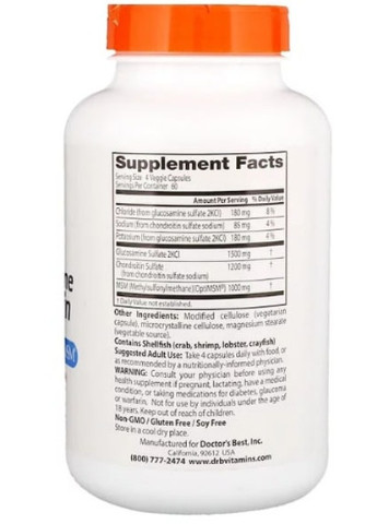 Glucosamine Chondroitin MSM with OptiMSM 240 Caps DRB-00081 Doctor's Best (256722662)