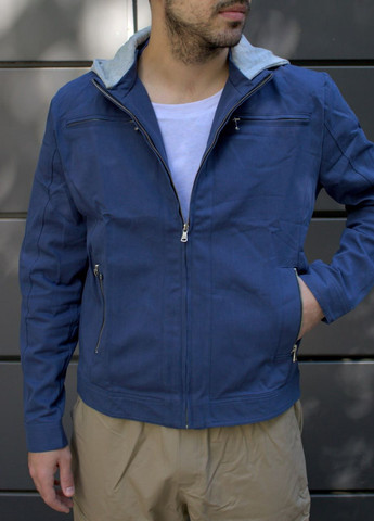 Синя демісезонна стильна котонова куртка зі знімним капюшоном Vakko