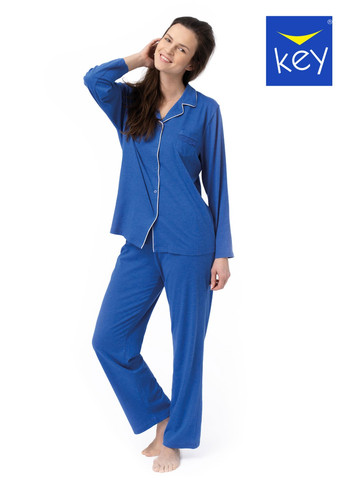 Синяя пижама женская рубашка + брюки Key