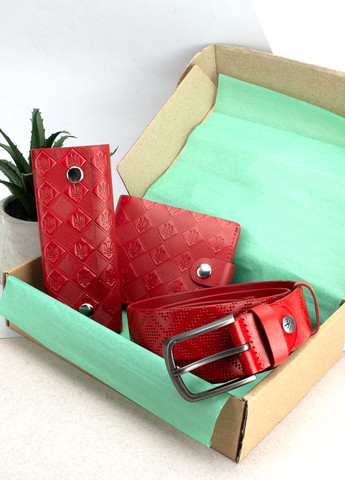 Подарочный женский набор №81 в коробке: кошелек, ключница и ремень красный HandyCover (272593082)