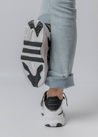 Черно-белые демисезонные кроссовки женские, вьетнам adidas Niteball White Grey Black W