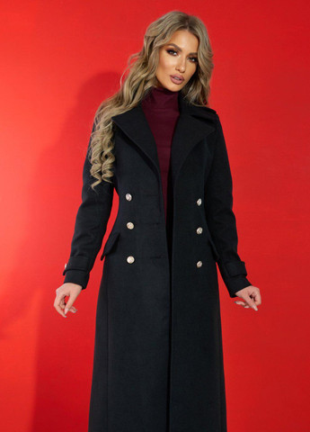 Чорне Жіночий верхній одяг Лаконічне приталене пальто з гарною фурнітурою (5607) Lemanta