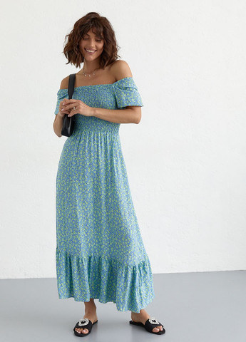 Синее откровенный женское длинное платье с эластичным поясом - джинс No Brand