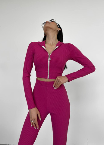 Жіночий костюм кроп-кофта та лосини колір малиновий р.42/44 432180 New Trend (258646585)