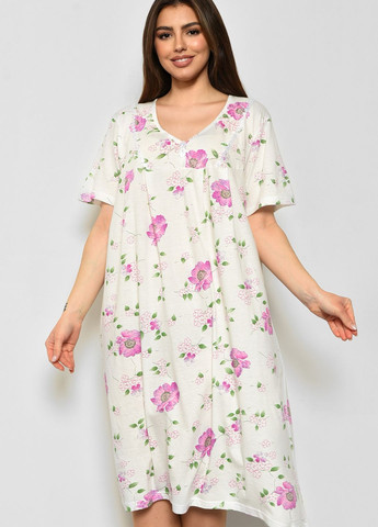 Нічна сорочка жіноча батальна білого кольору з квітковим принтом Let's Shop (277925737)