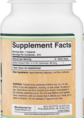 Экстракт шафрана Double Wood Saffron Extract 88.5 mg, 210 capsules Double Wood Supplements (276715221)