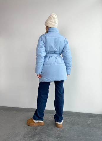 Блакитна зимня курточка з поясом Garna