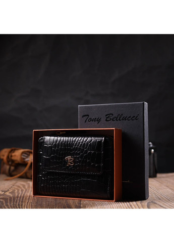Компактний жіночий гаманець з місткою монетницею на блискавці з натуральної шкіри 22014 Чорний Tony Bellucci (267927715)
