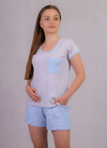 Голубая всесезон женская пижама футболка и шорты голубая No Brand