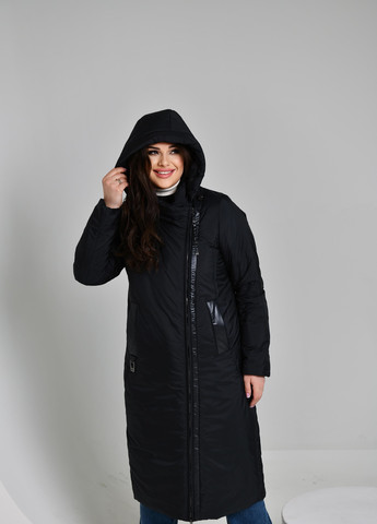 Черное Женское демисезонное пальто большие размеры черное 970632 Delfy