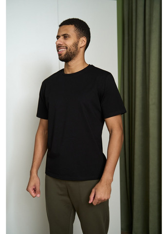 Пижама мужская COTTON BASIC футболка черная + штаны прямые хаки Handy Wear (278076156)