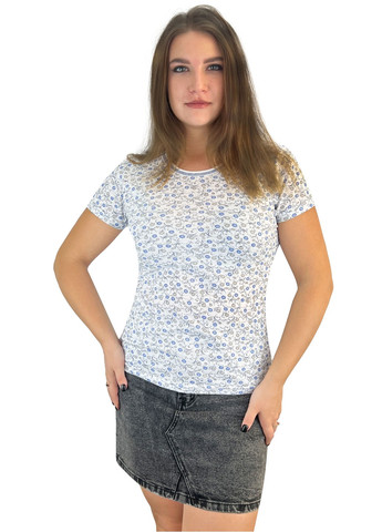 Блакитна всесезон футболка жіноча кулір з коротким рукавом Жемчужина стилей 1392