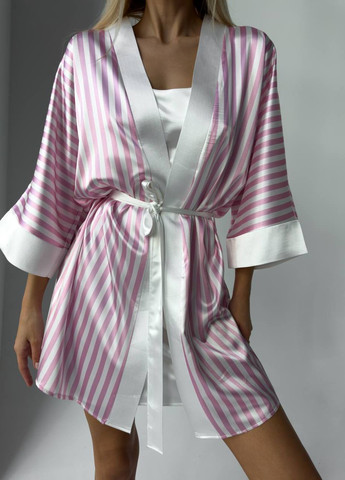 Розовый демисезонный стильный комплект халат с рубашкой No Brand