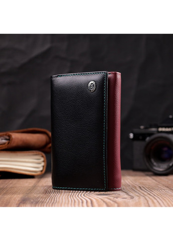 Місткий шкіряний гаманець у три складання для жінок 19444 Різнокольоровий st leather (277980481)