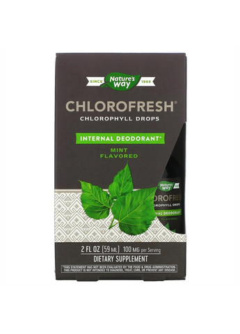 Рідкий Комплекс Хлорофілу й Міді Chlorofresh® Mint 40X Liquid - 59мл Nature's Way (276903947)