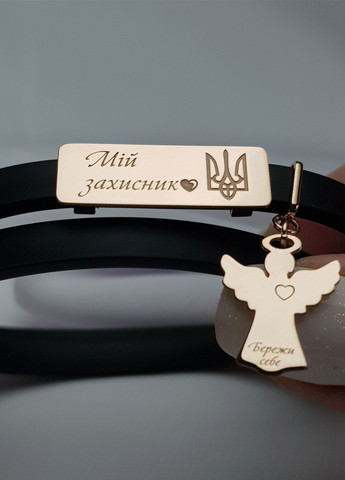 Срібний браслет каучук чорний «Мій захисник» з ангелом регулюється родоване срібло позолота Family Tree Jewelry Line (266042174)