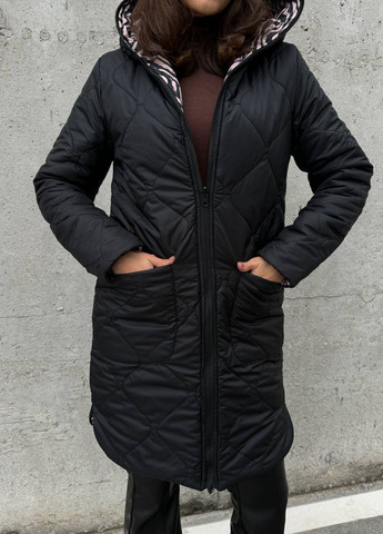 Черная зимняя теплая двухсторонняя куртка из плащёвки "лаке", зимняя куртка с одной стороны однотонная с другой с принтом на силиконе 300 No Brand 1025