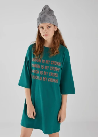 Зелена сукня демісезон,зелений з принтом, Bershka