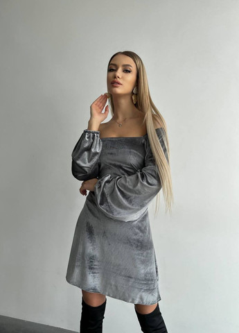 Сіра жіноча сукня оксамит No Brand