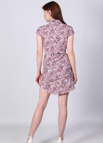 Розово-лиловое кэжуал платье женское 004 цветы сиреневый софт розовый Актуаль