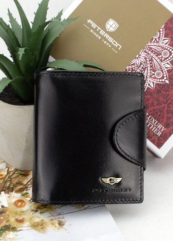 Жіночий шкіряний гаманець PTN 2517-BO маленький чорний на застібці Peterson (259271064)