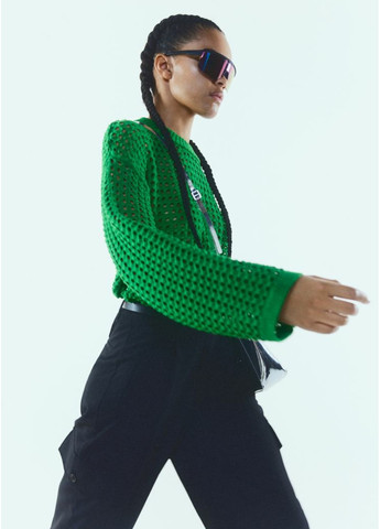 Зеленый демисезонный женский ажурный свитер н&м (56132) xs зеленый H&M