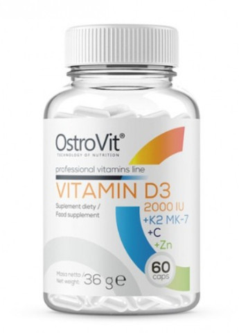 Vitamin D3 2000 IU + K2 MK-7 + C + Zinc 60 Caps Ostrovit (256724226)