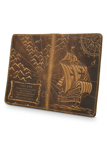 Руда обкладинка для паспорта зі шкіри HiArt PC-02 Discoveries Рудий Hi Art (268371782)