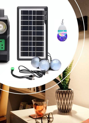 Портативный солнечный комплект ES010, USB, bluetooth, FM-радио, MP3, 4 лампочки в комплекте No Brand (266340688)