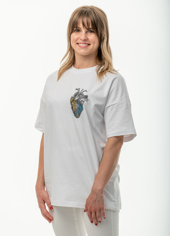 Біла унісекс футболка з вишивкою "сталеве серце" з коротким рукавом VINCA