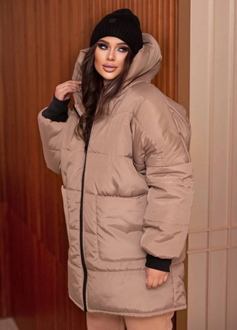 Бежева жіноча тепла куртка колір капучіно р.50/52 444997 New Trend