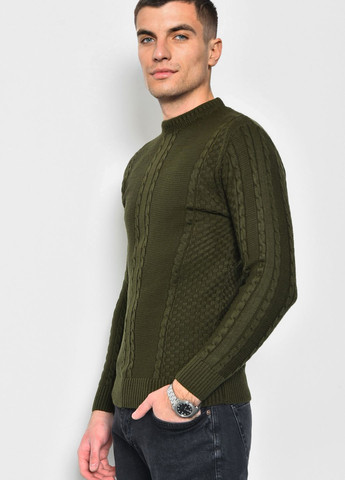 Оливковий (хакі) демісезонний светр чоловічий однотонний кольору хакі пуловер Let's Shop