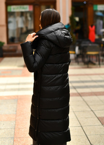 Черное зимнее Женское длинное прямое пальто 80642 Fodarlloy