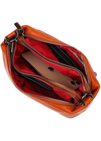 Замечательная сумка на три отделения из натуральной кожи 22138 Рыжая Vintage (260360817)