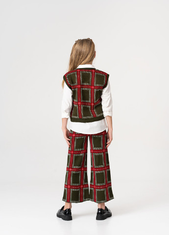 Оливковый демисезонный костюм оливка тройка клетка тройка Yumster