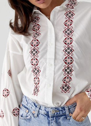 Рубашка вышиванка хлопок с геометрической вышивкой белая No Brand (258482560)
