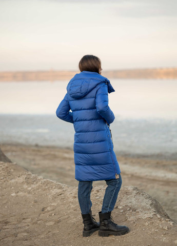 Синее зимнее Женское зимнее длинное пальто электрик 30682 Fodarlloy