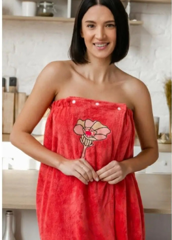 Unbranded жіночий рушник халат на резинці для ванни лазні мікрофібра сауни 150х80 см (473804-prob) орхідея червоний квітковий червоний виробництво -