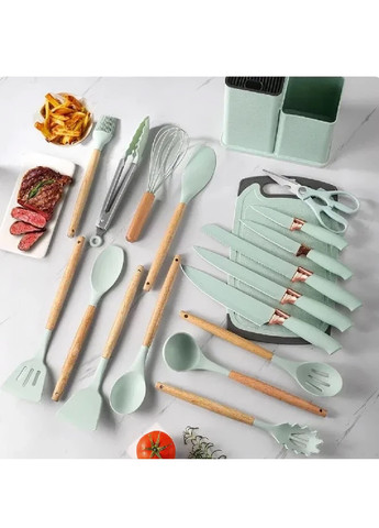 Набір комплект кухонного приладдя ножів на 19 предметів силікон бамбук пластик нержавіюча сталь (476209-Prob) Бірюзовий Unbranded (277694143)