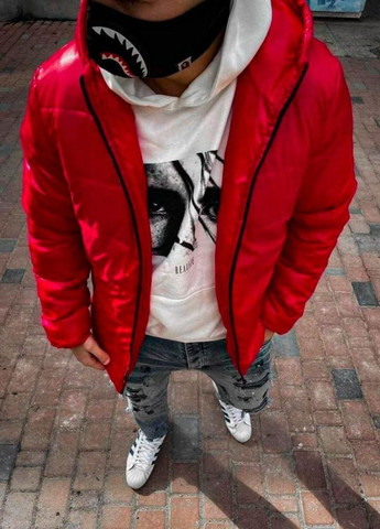 Червона зимня однотонна ууртка чоловіча червоного кольору No Brand