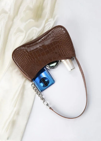 Женская сумочка багет рептилия 047 коричневая No Brand (256989671)