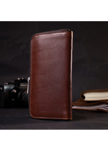 Зручний гаманець-клатч на блискавці з натуральної шкіри 11659 Коричневий Grande Pelle (267507146)