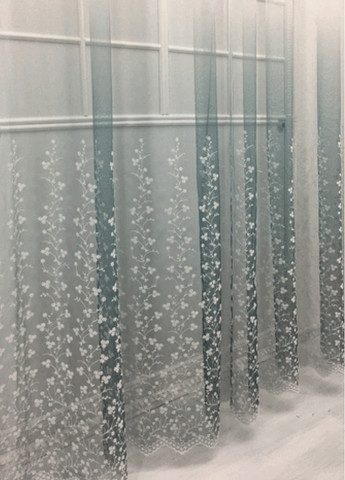 Готовый тюль фатин с вышивкой, градиент бирюзовый, ширина 300 см, высота 280 см No Brand (259215358)