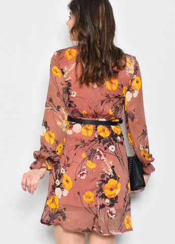 Теракотова кежуал сукня жіноча шифонова теракотового кольору з квітковим візерунком балон Let's Shop з квітковим принтом