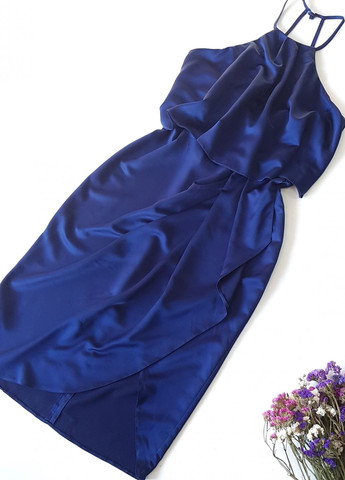 Темно-синя святковий сукня темно-синя однотонна на бретельках Lipsy однотонна
