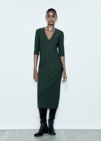 Темно-зелена повсякденний плаття, сукня Zara однотонна