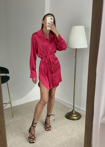 Малинова повсякденний ніжна класична жіноча сукня-сорочка No Brand однотонна