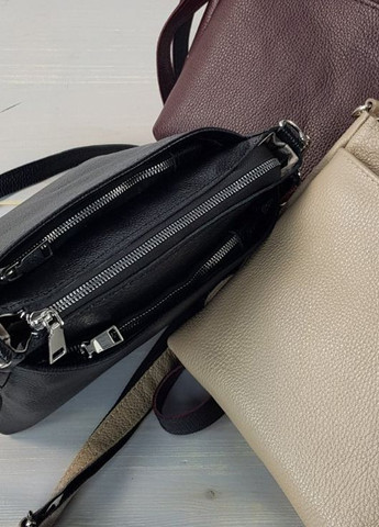 Чорна жіноча шкіряна сумочка на три відділення, маленька сумка крос-боді з натуральної шкіри Serebro (266914624)