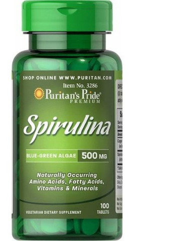 Puritan's Pride Spirulina 500 mg 100 Tabs Puritans Pride (256723446)