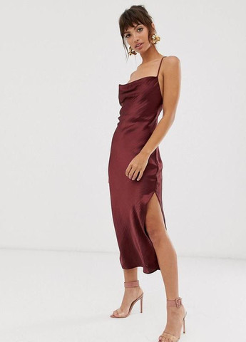 Бордова атласне плаття-комбінація міді зі шнурівкою на спині Asos